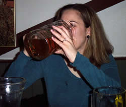 Leigh, with a half filled stein